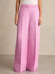 Reiss Pink Raine Petite Wide-Leg Trousers With Linen - Image 4 of 7