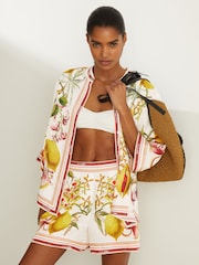 Reiss Ivory Winona Reiss | NYBG Satin Floral-Print Shorts - Image 1 of 5