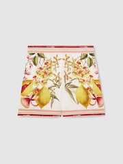 Reiss Ivory Winona Reiss | NYBG Satin Floral-Print Shorts - Image 2 of 5