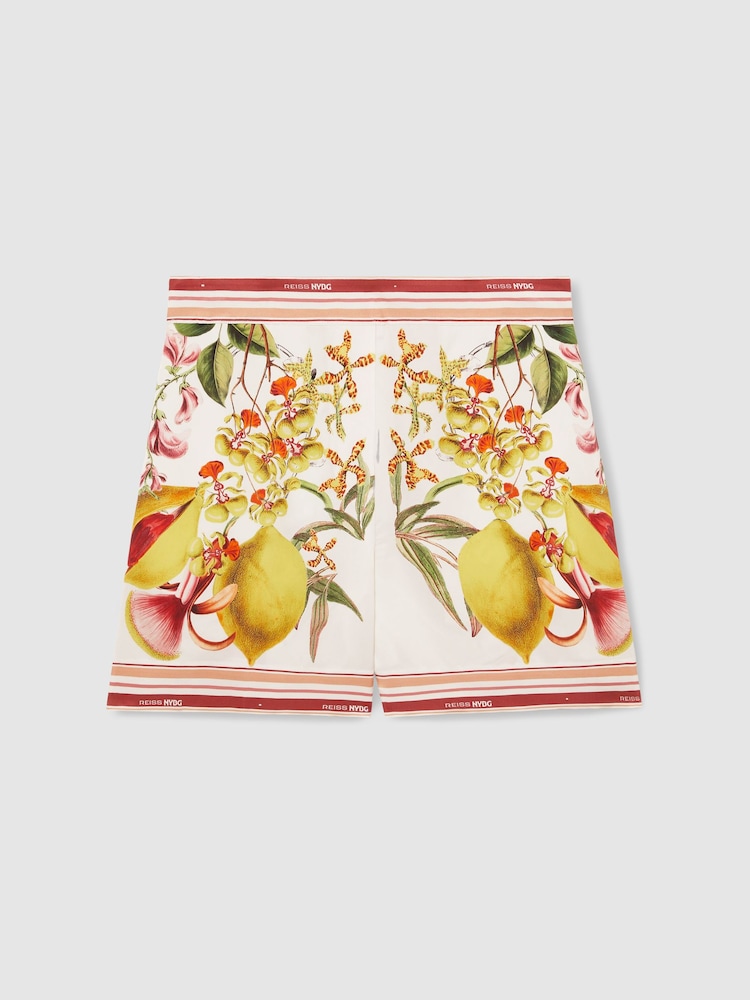 Reiss Ivory Winona Reiss | NYBG Satin Floral-Print Shorts - Image 2 of 5