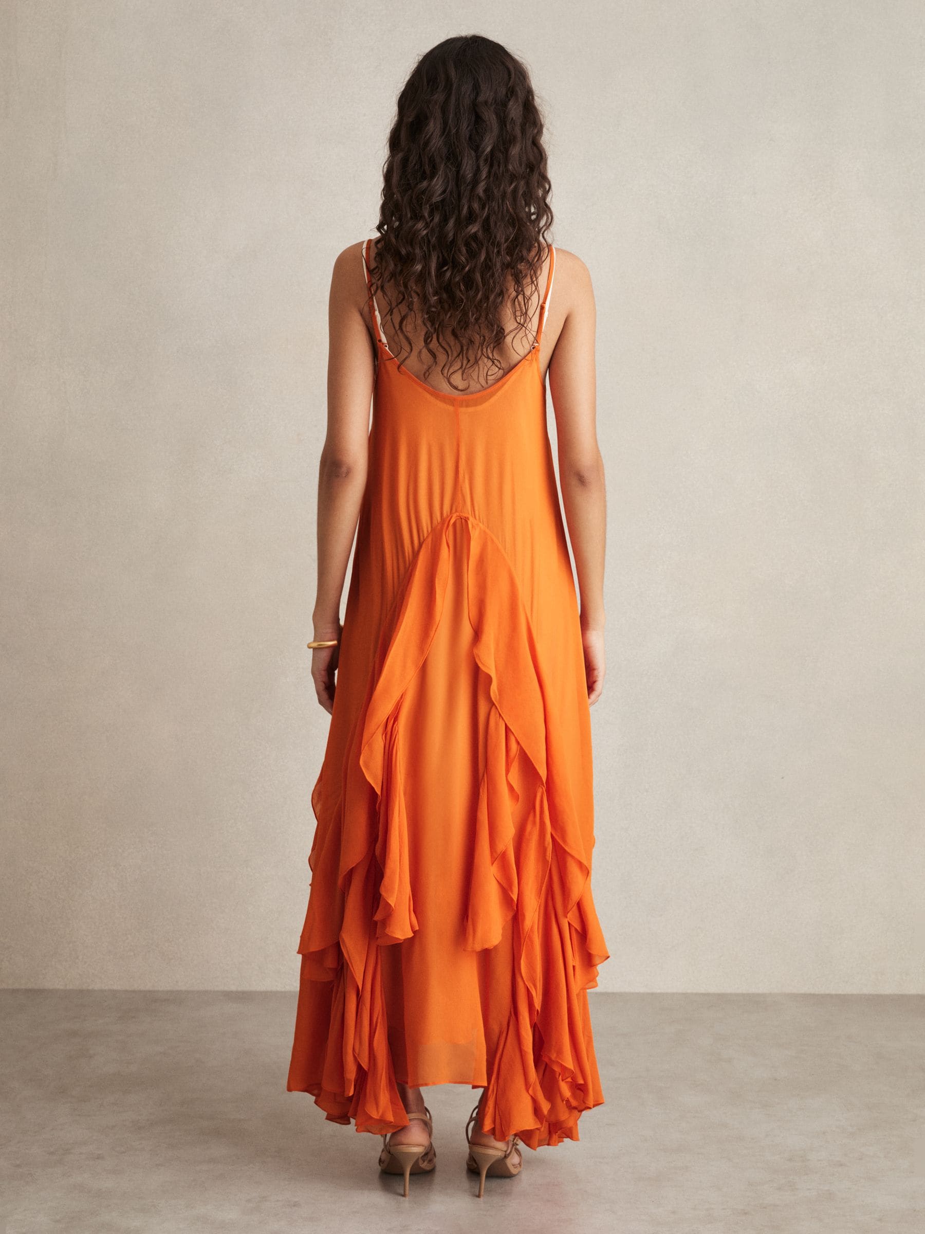 【海外限定】REISSワンピース☆Eden Ruffle Maxi Dress, Orange Reiss Eden Ruffle Maxi Dress, Orange