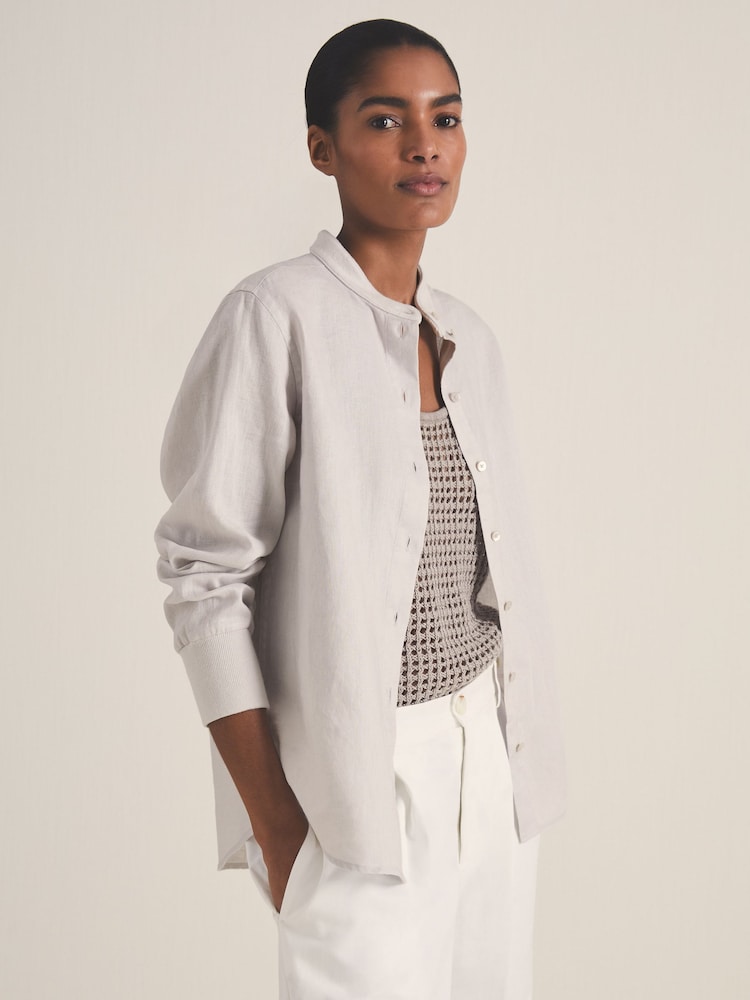 Reiss Soft Grey Regan Reiss | Les 100 Ciels Linen Shirt - Image 1 of 5