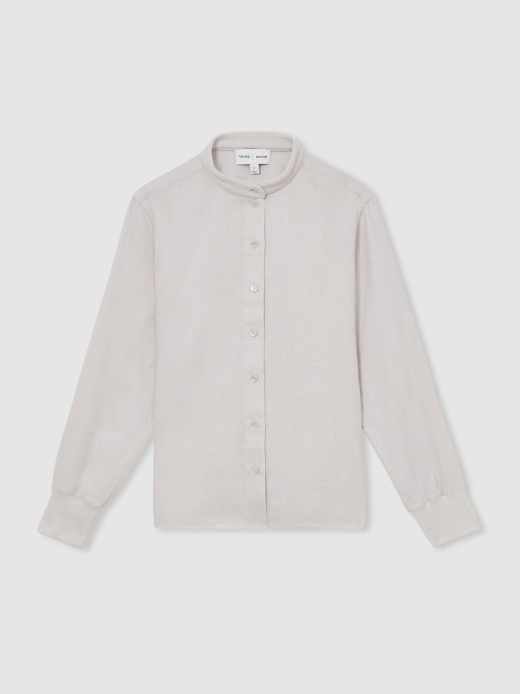 Reiss Soft Grey Regan Reiss | Les 100 Ciels Linen Shirt - Image 2 of 5