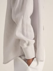 Reiss Soft Grey Regan Reiss | Les 100 Ciels Linen Shirt - Image 3 of 5