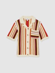 Reiss Multi Candy Cotton Striped Crochet Shirt - Image 2 of 5