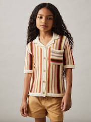 Reiss Multi Candy Cotton Striped Crochet Shirt - Image 3 of 5