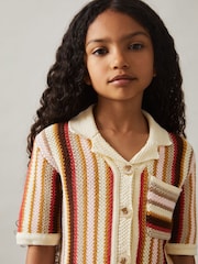 Reiss Multi Candy Cotton Striped Crochet Shirt - Image 4 of 5