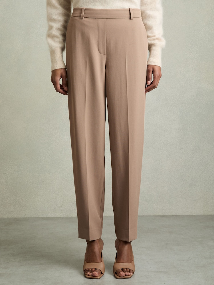 Reiss Mink Neutral Eve Petite Tapered Elasticated-Waist Trousers - Image 1 of 6