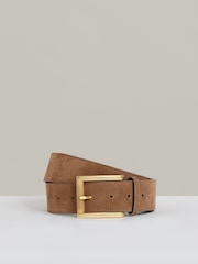 Reiss Tan Rosie Suede Square Roller Buckle Belt - Image 1 of 4