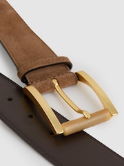 Reiss Tan Rosie Suede Square Roller Buckle Belt - Image 4 of 4