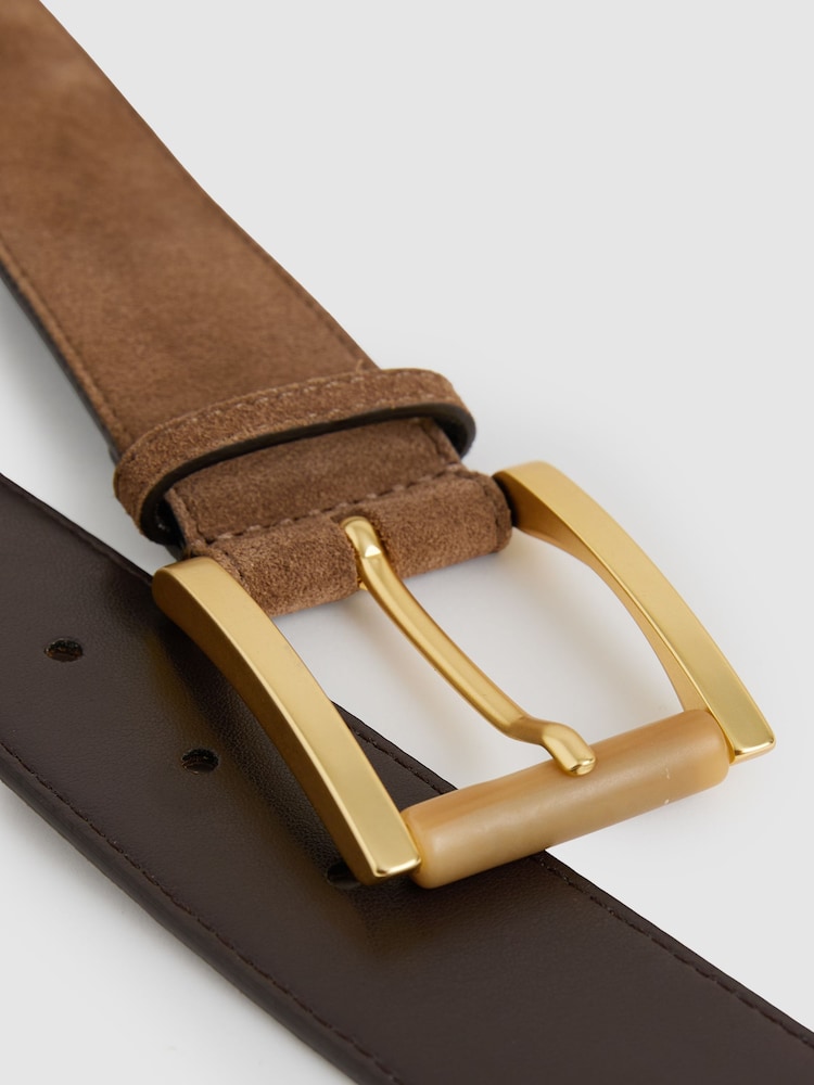 Reiss Tan Rosie Suede Square Roller Buckle Belt - Image 4 of 4
