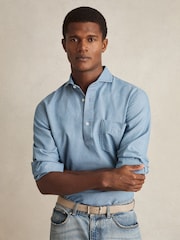 Reiss Light Wash Indigo Baylor Cotton Cutaway-Collar Denim Shirt - Image 1 of 7