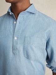 Reiss Light Wash Indigo Baylor Cotton Cutaway-Collar Denim Shirt - Image 4 of 7