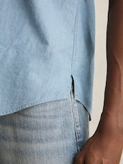 Reiss Light Wash Indigo Baylor Cotton Cutaway-Collar Denim Shirt - Image 5 of 7