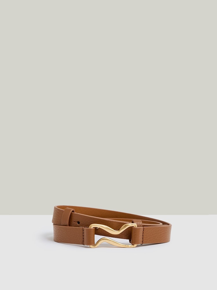 Reiss Tan Scarlett Leather Sculpted-Hardware Belt - Image 1 of 4