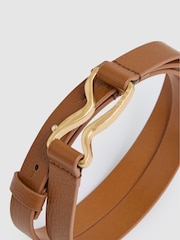 Reiss Tan Scarlett Leather Sculpted-Hardware Belt - Image 4 of 4