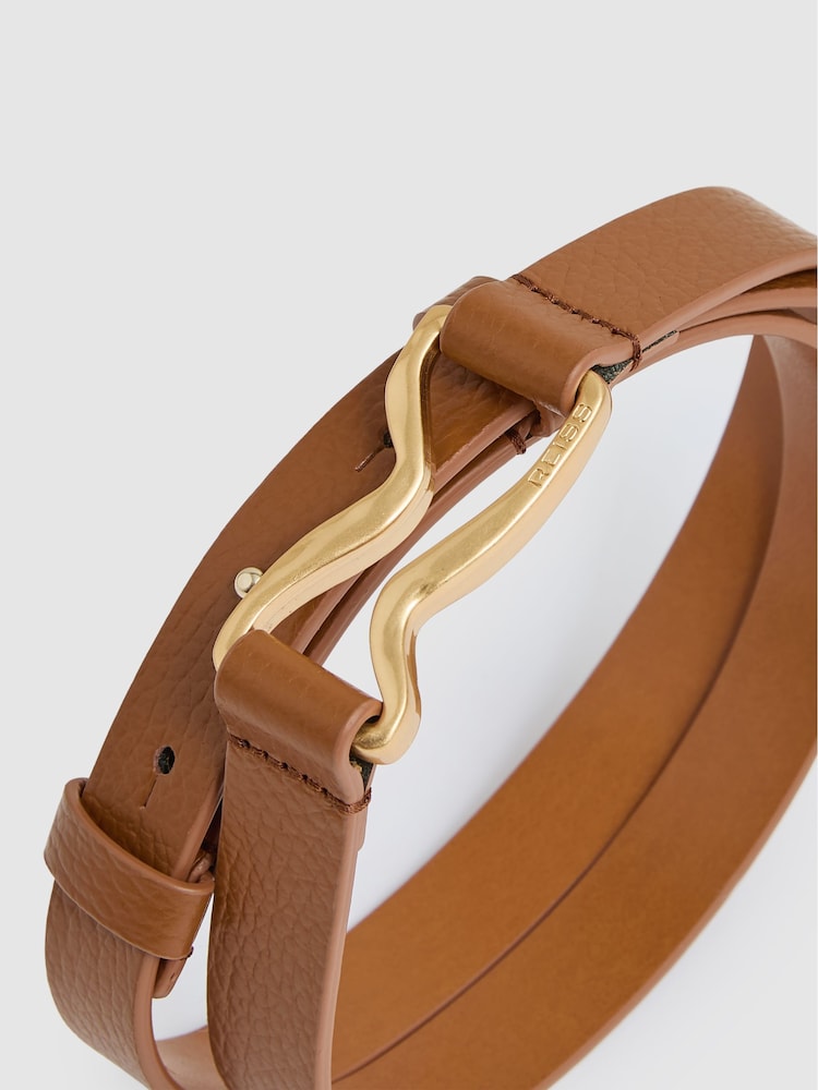 Reiss Tan Scarlett Leather Sculpted-Hardware Belt - Image 4 of 4