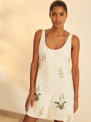 Reiss Ivory Dorethea Reiss | NYBG Linen Floral Mini Dress - Image 1 of 6