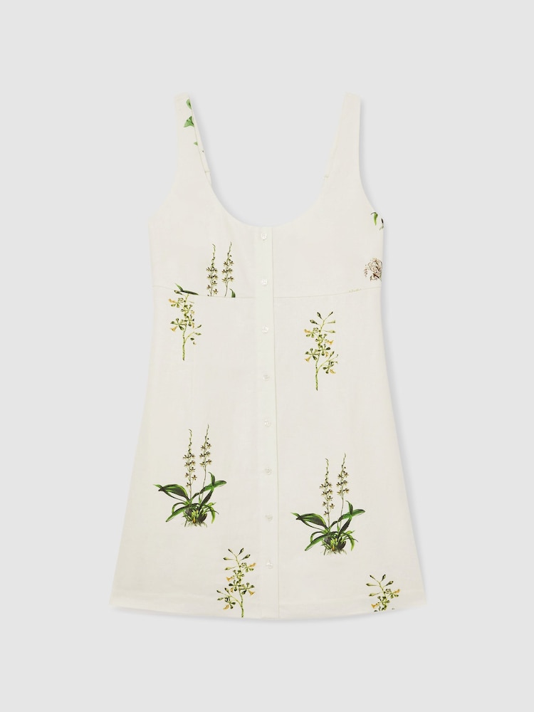 Reiss Ivory Dorethea Reiss | NYBG Linen Floral Mini Dress - Image 2 of 6