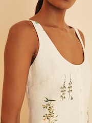 Reiss Ivory Dorethea Reiss | NYBG Linen Floral Mini Dress - Image 4 of 6