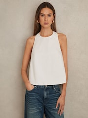 Reiss Ivory Nadia Cotton Belt-Halterneck Top - Image 1 of 6