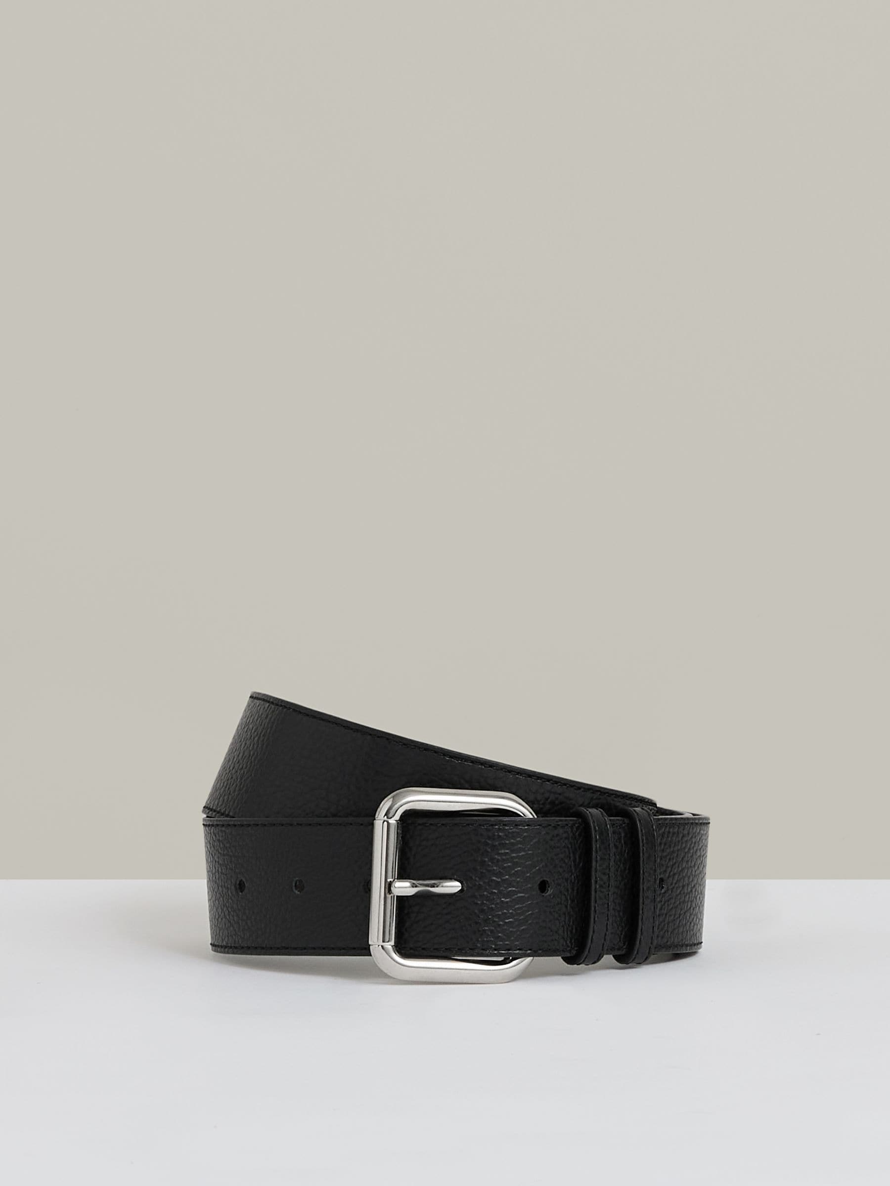 Reiss Black Leather Square Roller Buckle Belt