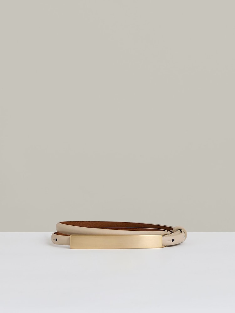 Reiss Neutral Ivy Leather Bar-Buckle Skinny Belt - Image 1 of 4