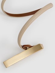 Reiss Neutral Ivy Leather Bar-Buckle Skinny Belt - Image 4 of 4