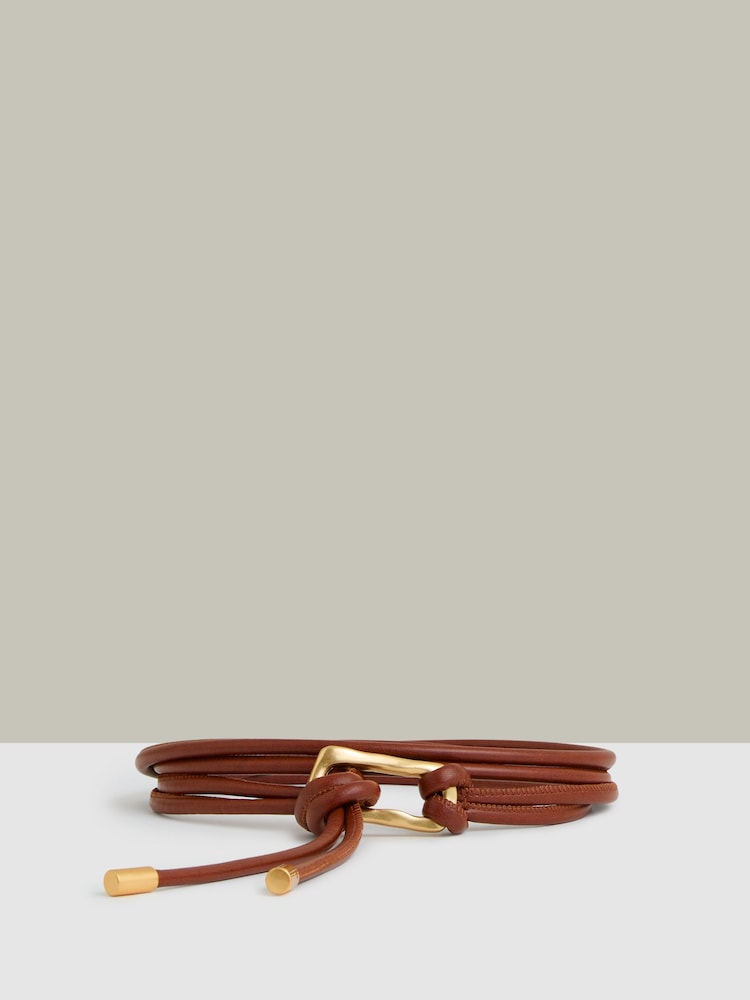 Tostado - Reiss Tara Sculpted Buckle Tubular Tie Belt - Imagen 1 de 4