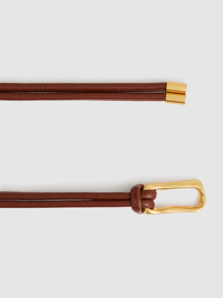 Reiss Tan Tara Sculpted Buckle Tubular Tie Belt - Image 3 of 4