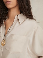 Reiss Stone Reenie Silk Button Sleeve Shirt - Image 4 of 7