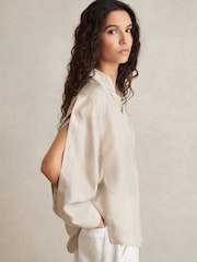 Reiss Stone Reenie Silk Button Sleeve Shirt - Image 5 of 7