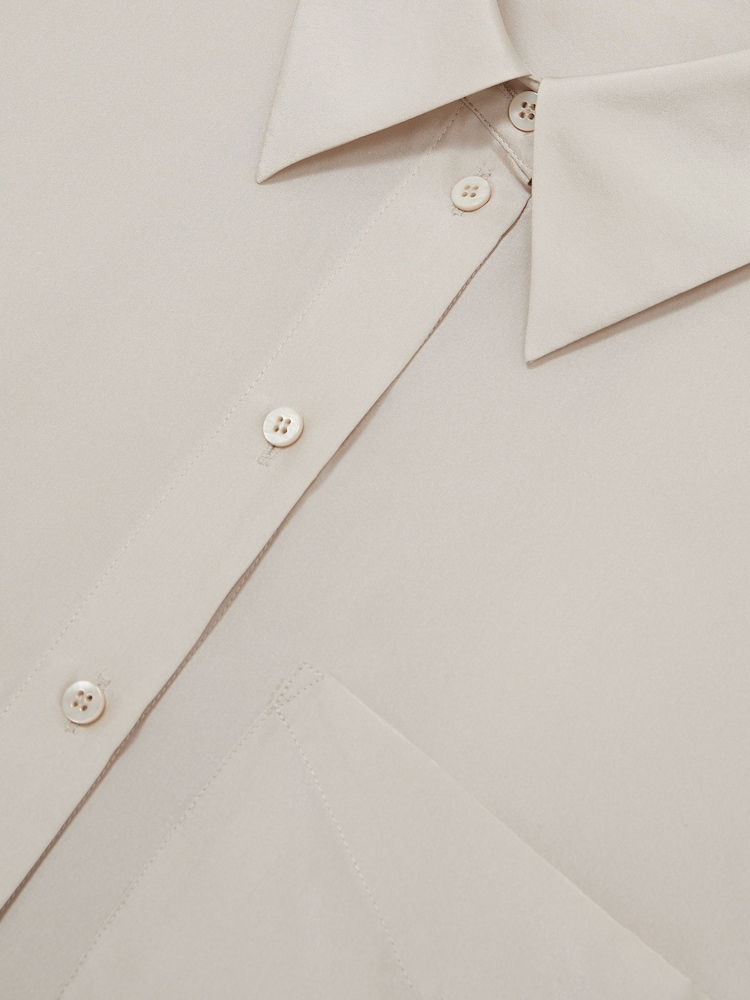 Reiss Stone Reenie Silk Button Sleeve Shirt - Image 7 of 7