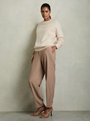Reiss Mink Neutral Eve Tapered Elasticated-Waist Trousers - Image 1 of 6
