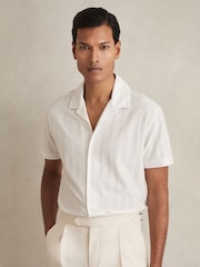 Reiss White Sampson Cotton Textured Cuban-Collar Shirt - Image 1 of 6