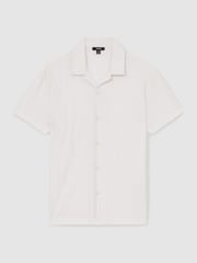 Reiss White Sampson Cotton Textured Cuban-Collar Shirt - Image 2 of 6