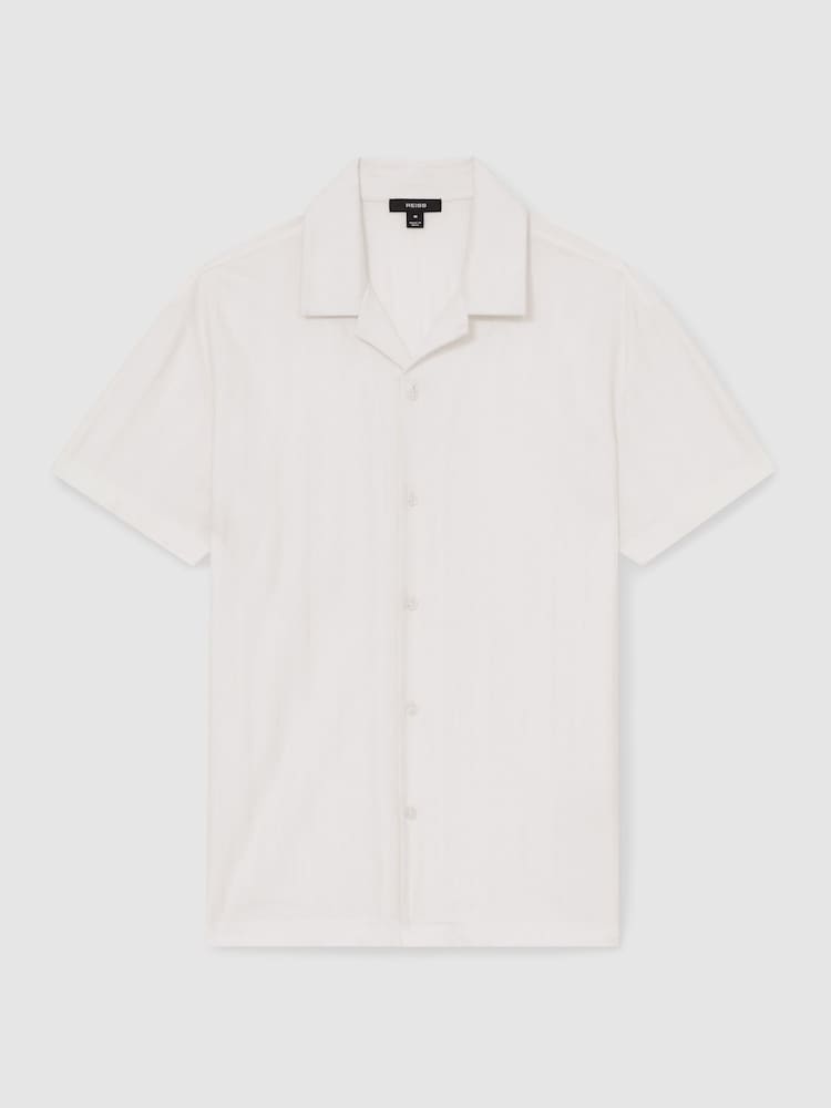 Reiss White Sampson Cotton Textured Cuban-Collar Shirt - Image 2 of 6
