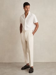 Reiss White Sampson Cotton Textured Cuban-Collar Shirt - Image 3 of 6