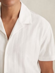 Reiss White Sampson Cotton Textured Cuban-Collar Shirt - Image 4 of 6