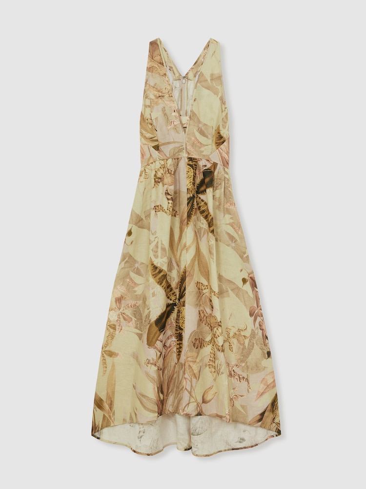 Reiss Neutral Anna Reiss | NYBG Linen Floral Midi Dress - Image 2 of 6