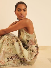 Reiss Neutral Anna Reiss | NYBG Linen Floral Midi Dress - Image 3 of 6