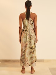 Reiss Neutral Anna Reiss | NYBG Linen Floral Midi Dress - Image 5 of 6