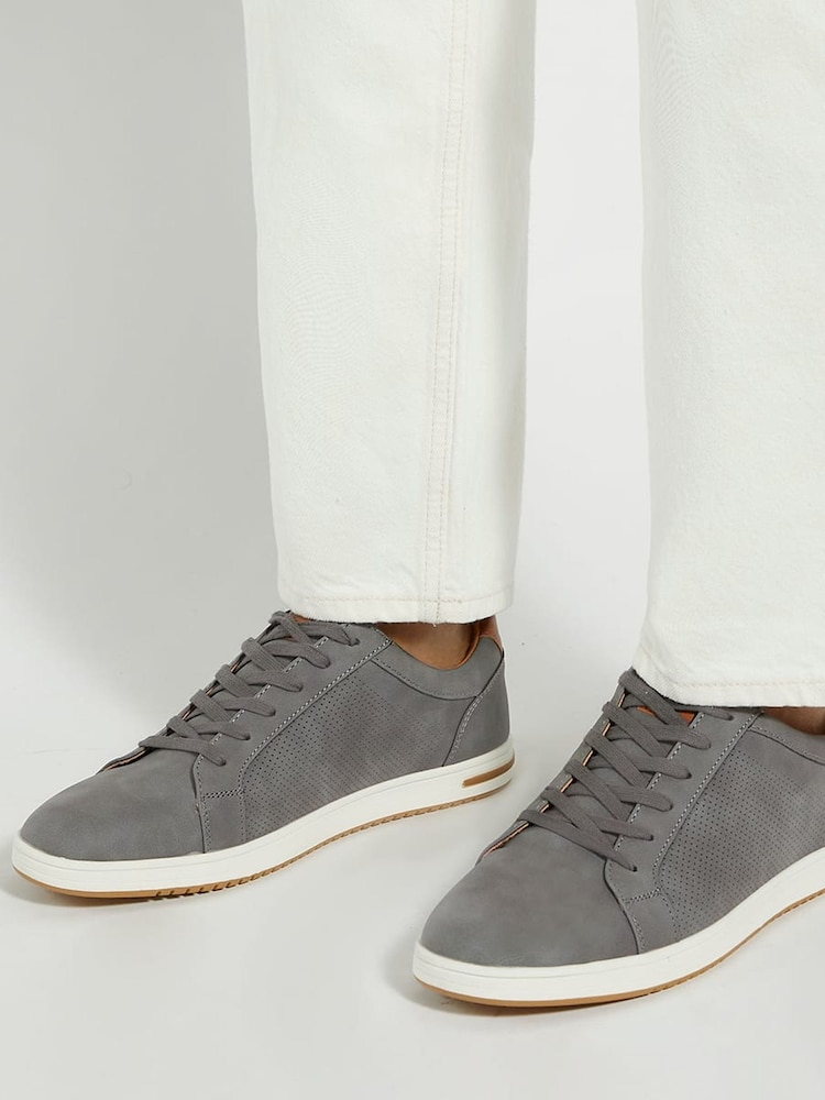 Dune London Light Grey Wide Fit Tezzy Perf Entry Trainers - Image 1 of 6