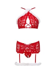 Ann Summers Red Deck The Halls Christmas Faux Fur Suspender 2 Piece Set - Image 6 of 6