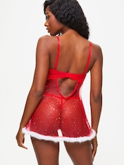 Ann Summers Red Baby Its Cold Outside Christmas Faux Fur Babydoll - Image 4 of 7
