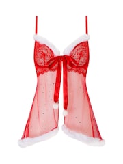 Ann Summers Red Baby Its Cold Outside Christmas Faux Fur Babydoll - Image 6 of 7