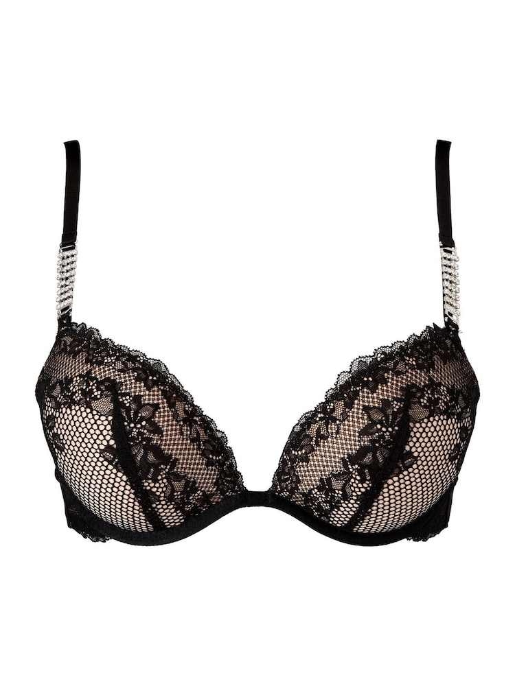 Ann Summers Black Forbidden Charms Fishnet Floral Lace & Diamante Strapping Padded Boost Bra - Image 4 of 4 Ann Summers Black Forbidden Charms Fishnet Floral Lace & Diamante Strapping Padded Boost Bra - Image 4 of 4