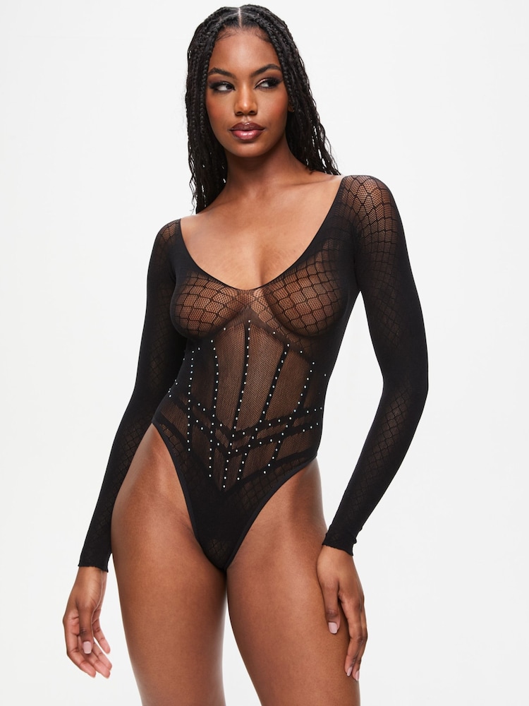 Ann Summers Black Kallie Diamante Corset Style Body - Image 1 of 4