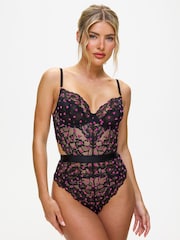 Ann Summers Black with Pink Hearts Hold Me Tight Lace Body - Image 1 of 5