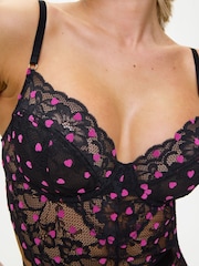 Ann Summers Black with Pink Hearts Hold Me Tight Lace Body - Image 3 of 5